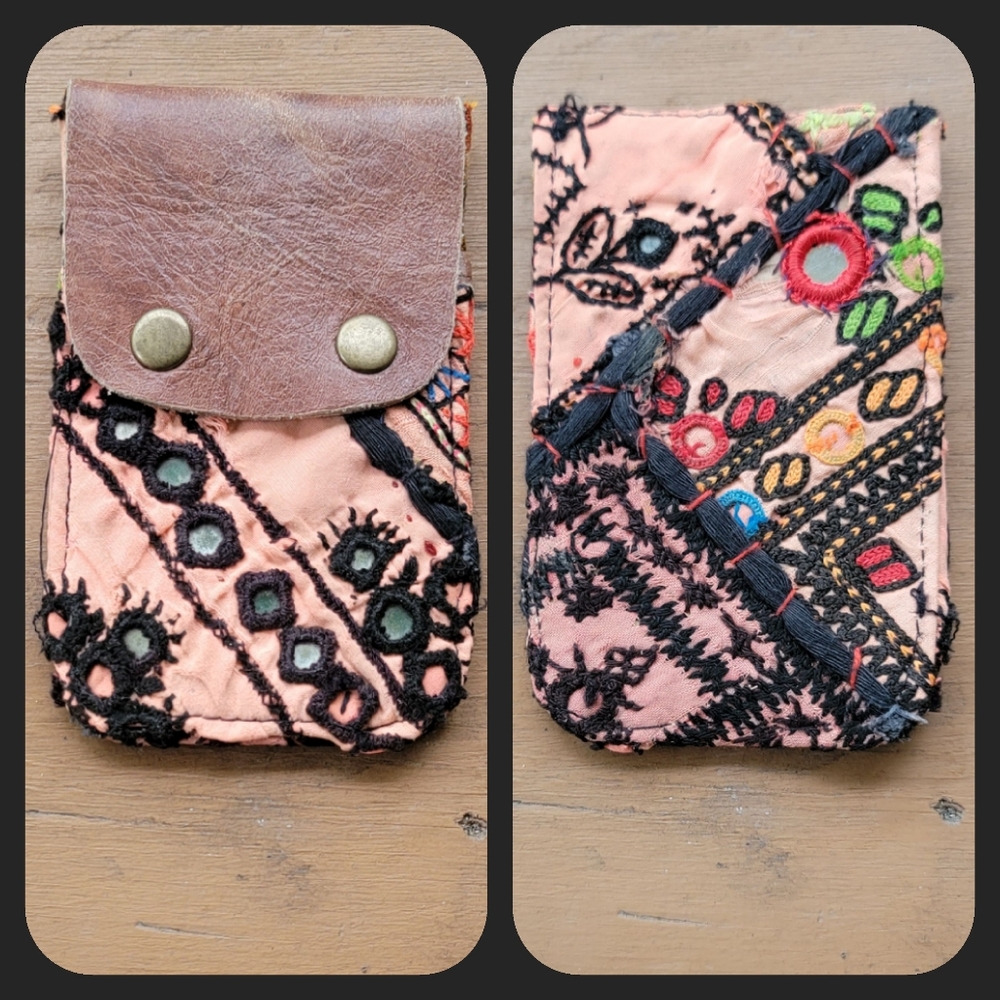 🍄🪬 Free People Boho Embroidered Repurposed vtg banjara hippie Wallet card case